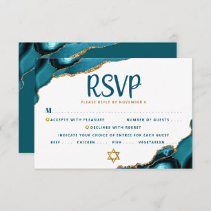 Bar Mitzvah Bold Modernes Türkis Agate Script RSVP Karte