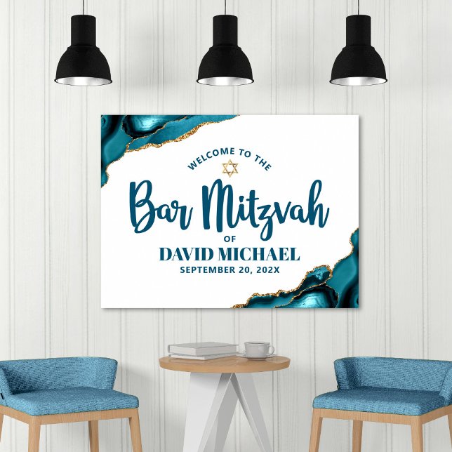 Bar Mitzvah Bold Typografie Türkise Gold Willkomme Poster (Von Creator hochgeladen)