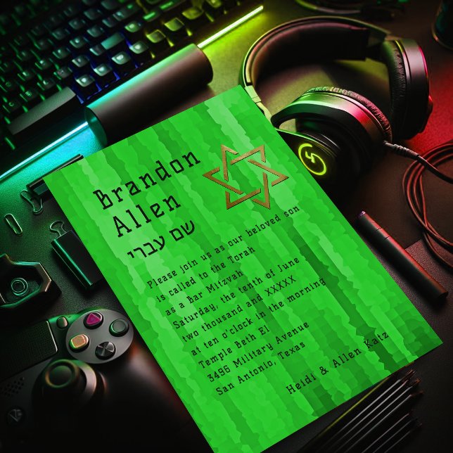 Bar Mitzvah Bright Green Techno Streaks Einladung (Von Creator hochgeladen)