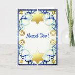 Bar Mitzvah Card Mazel Tov, Grußkarte Karte<br><div class="desc">Die vorderen id blau-weiß gerippten Curlicues in einem blauen Rahmen mit Imitaten goldenen Stern von David Motiven mit dem Gruß "Mazel Tov!.." Das Innere lautet: "Feiern Sie diesen Tag Ihrer Bar Mitzvah! Die besten Wünsche." Eine einfache,  elegante Karte.</div>