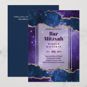 BAR MITZVAH CARDS Celestial Skies Blue Galaxy Gold Einladung