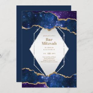 BAR MITZVAH CARDS Celestial Skies Blue Galaxy Gold Einladung