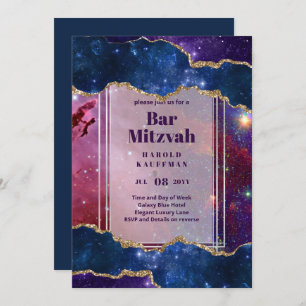 BAR MITZVAH CARDS Celestial Skies Blue Galaxy Gold Einladung