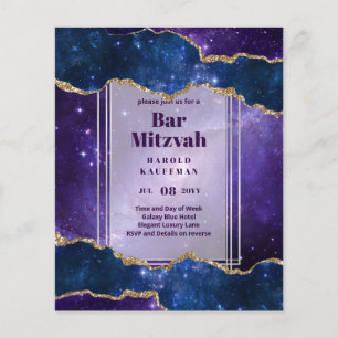 BAR MITZVAH CARDS Celestial Skies Blue Galaxy Gold Flyer