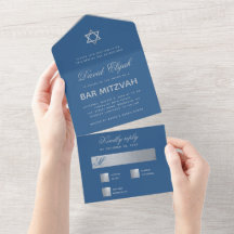 Bar Mitzvah Classic Blue Imitats Silver Star Scrip