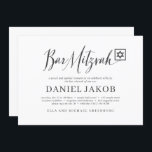 Bar Mitzvah Classic Script Moderne Typografie Einladung<br><div class="desc">Besteht aus spielerischer Schrift und Serifentypografie; Alles vor einem Hintergrund von weißem Hintergrund. 

Entworfen von Select Party Supplies,  exklusiv für Zazzle.

Abrufbar unter:http://www.zazzle.com/store/selectpartysupplies</div>