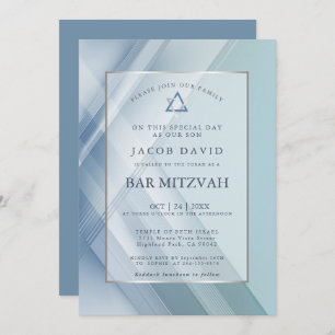 Bar Mitzvah Classic Shades of Blue Geometric Lines Einladung