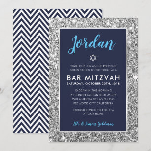 BAR MITZVAH cool zwischen Nabelblau und Silber ein Einladung