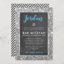 BAR MITZVAH coole Tafel Silber Glitzer einladen