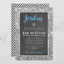 BAR MITZVAH coole Tafel Silber Glitzer einladen Einladung