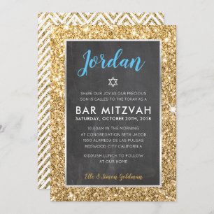 BAR MITZVAH cooler Schalkpappgold Glitzer einladen Einladung