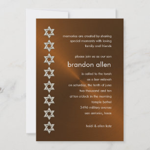 Bar Mitzvah Copper Sheen Silver Stars von David Einladung