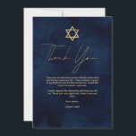 Bar Mitzvah Dankeskarte<br><div class="desc">Diese moderne und künstlerische Bar Mitzvah Dankeschön-Karte ist die perfekte Wahl für Ihren Sohn für seinen besonderen Tag. Es ist mit einem handbemalten marineblauen Hintergrund versehen. Auf der Oberseite der Einladung ist ein Imitat gedruckt Gold Stern von David und benutzerdefinierte Typografie. Es ist ein einzigartiges, cooles und trendiges Design für...</div>