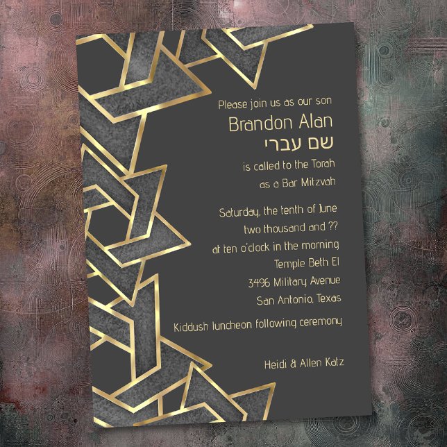 Bar Mitzvah Dark Gray Gold Star von David Einladung (Von Creator hochgeladen)