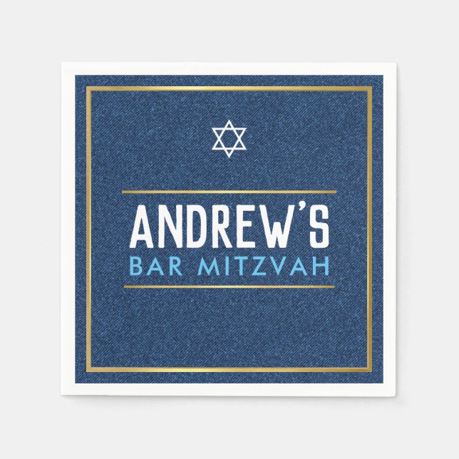 BAR MITZVAH Edelgold denim blue aqua Serviette (Vorderseite)