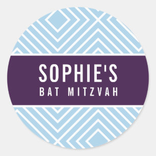 BAR MITZVAH, einfach, modern, geometrisch, blau Runder Aufkleber