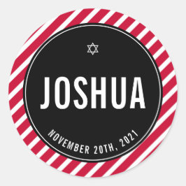 BAR MITZVAH, einfach, modern gestreift, schlicht, Runder Aufkleber