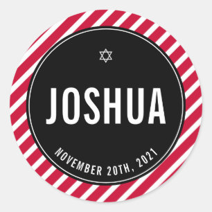 BAR MITZVAH, einfach, modern gestreift, schlicht,  Runder Aufkleber