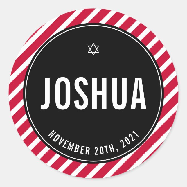 BAR MITZVAH, einfach, modern gestreift, schlicht,  Runder Aufkleber (Vorderseite)