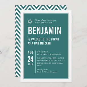 BAR MITZVAH, einfach, modern, grün Einladung