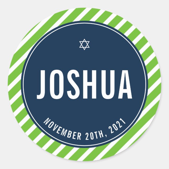 BAR MITZVAH einfache moderne Streifen nfl grüne Ma Runder Aufkleber (Vorderseite)