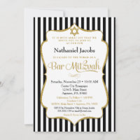 Bar Mitzvah Einladung Black Gold Eleganter Streife