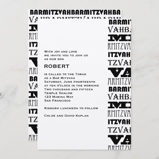 Bar Mitzvah Einladung Cool Metallic (Vorne/Hinten)