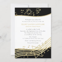 Bar Mitzvah Einladung für Black and Gold Music