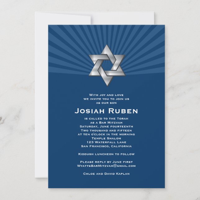 Bar Mitzvah Einladung Josiah Silver Jewish Star (Vorderseite)