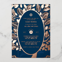 Bar Mitzvah Einladung REAL FOIL Tree of Life Gold