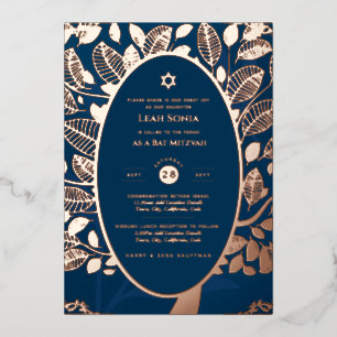Bar Mitzvah Einladung REAL FOIL Tree of Life Gold