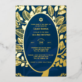 Bar Mitzvah Einladung REAL FOIL Tree of Life Gold