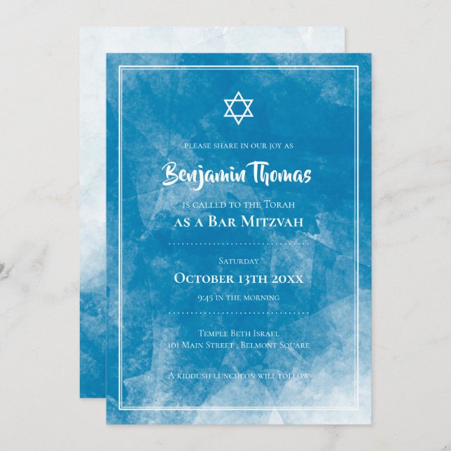 Bar Mitzvah Einladungen | Blue Ombre (Vorne/Hinten)