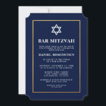 Bar Mitzvah Elegant Blauer und Gold Einladung<br><div class="desc">Bar Mitzvah Blue and Gold Einladungskarte - Ticket Style</div>