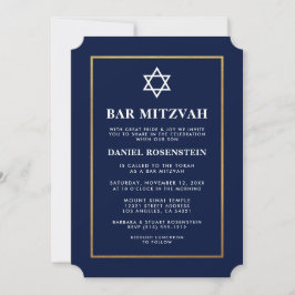 Bar Mitzvah Elegant Blauer und Gold Einladung