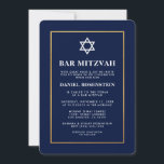 Bar Mitzvah Elegante Einladung Blau und Gold<br><div class="desc">Bar Mitzvah Blue and Gold Einladungskarte - Ticket Style</div>