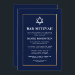 Bar Mitzvah Elegante Einladung Blue Gold<br><div class="desc">Bar Mitzvah Blue and Gold Einladungskarte</div>