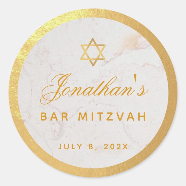 Bar Mitzvah Elegante Imitate Gold Marmorkalligraph Runder Aufkleber (Vorderseite)