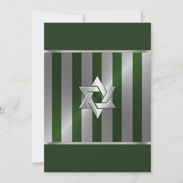 Bar Mitzvah Emerald Green und Silver Strip Einladung (Vorderseite)
