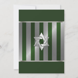 Bar Mitzvah Emerald Green und Silver Strip Einladung