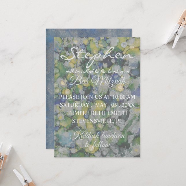 Bar Mitzvah Farbtöne Einladung (Vorderseite/Rückseite Beispiel)