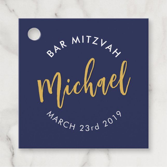 BAR MITZVAH favorisiert moderne Marineboldkalligra Geschenkanhänger (Vorderseite)