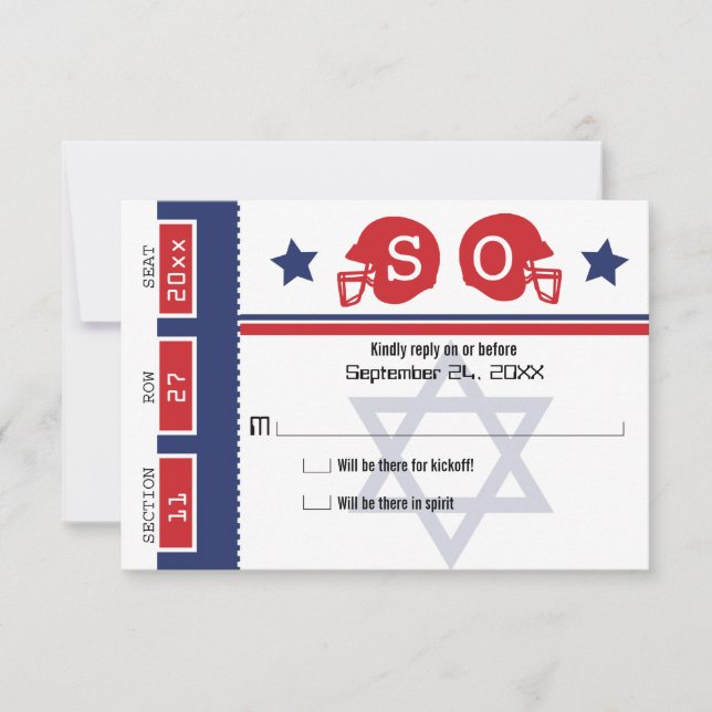 Bar Mitzvah Football Ticket UAWG RSVP Karte (Vorderseite)