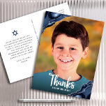 Bar Mitzvah Foto Navy Blue Agate Script Vielen Dan Postkarte<br><div class="desc">Vergewissern Sie sich, dass Ihr Lieblings-Bar Mitzvah zeigt seine Wertschätzung für alle, die seine Meilenstein-Veranstaltung unterstützt! Schicken Sie uns diese coole, einzigartige, moderne, personalisierte Dankeschön Postcard! Weiße Schrift Typografie und marineblau agate Felsen mit Imitaten silbernen Adern überlagern das Foto Ihrer Wahl. Ein marineblauer David-Stern, zusammen mit Ihrer personalisierten Note und...</div>