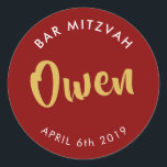 BAR MITZVAH für modernes bordeauxrotes Gold Runder Aufkleber<br><div class="desc">durch kat massieren Sticker Siegel für Ihr Kind Bar Mitzvah - verwenden Sie als Umschlag Aufkleber oder Gefallen,  um den Empfang zu verkleiden.</div>
