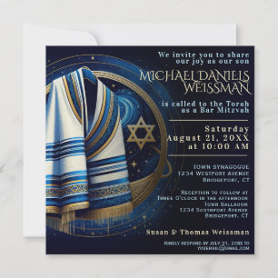 Bar Mitzvah Gebet Shawl Stars Einladung