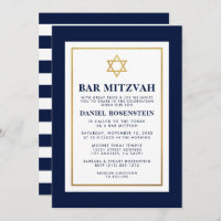 Bar Mitzvah Gold Blau und Weiß Streifen