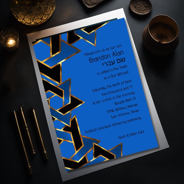 Bar Mitzvah Gold Blue Black Star von David Einladung (Von Creator hochgeladen)