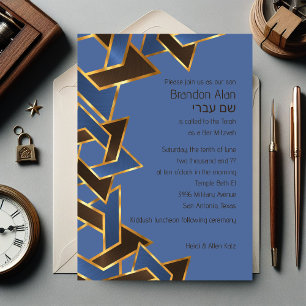 Bar Mitzvah Gold Blue Brown Star von David Einladung
