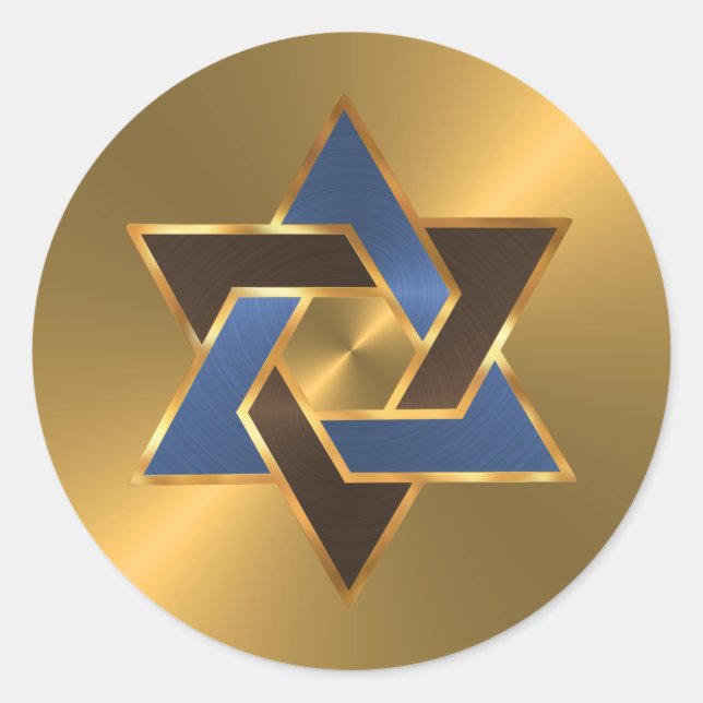 Bar Mitzvah Gold Blue Brown Star von David Runder Aufkleber (Vorderseite)
